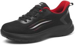 Treesky Non Slip Work Shoes for Women in Food Service - Slip Resistant, Comfortable & Lightweight Sneakers, Suitable for Restaurant, Kitchen & Nursing Crews (Black & Red, Size 10)