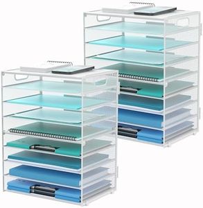 DALTACK 9-Tier Paper Letter Tray Desk Organizer with Handles, Mesh File Holder Organization, Paper Sorter Desk Organizer for Office Home School, White 2 Pack