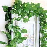 SEHYAN Artificial Money Plant| 7.5 Feet, 30 Leaves| 12PCs| Bel Vine Creeper| Hanging Money Plant Green Garland| Home Office Event Decoration| Realistic Greenery. (Large, 12)