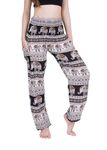 CHAINUPON Harem Pants Women Flowy Trouser Yoga Boho Hippie Clothes, Black Brown Elephant, 12-16