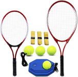 Magicorange Kids Tennis Rackets, 2 Players Tennis Training Equipment for Parent-Child Activities with Tennis Trainer Rebound Balls, Recreational Tennis Racquet Set (Red)