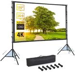 Portable Projector Screen with Stand, 150 inch 16:9, Outdoor Projector Screen, Foldable, Ironable and Washable, Front and Rear Projection Screen, Idea for Home Cinema, Business, Backyard Party.