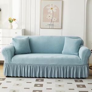 LIODUX Sofa Cover with Skirt, Stretch Sofa Slipcover Spandex Non-Slip Soft Couch Covers, Washable Sofa Slipcovers with Anti-Skid Foam & Thick Elastic Cord for Home (Haze Blue,3 Seater(190-230cm))