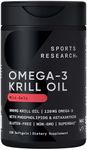 Sports Research® Omega-3 Krill Oil 500mg Mini Gels - Pure Antarctic Superba® Krill w/Choline, Phospholipids & Astaxanthin - MSC Certified Sustainable · Non-GMO · Gluten Free - 120 Count