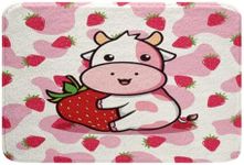 Feelyou Milk Cow Microfiber Bathroom Rugs Pink White Cow Strawberry Pattern Shaggy Absorbent Floor Mat Non Slip Bath Mat for Kawaii Milk Cow Print Bathroom Floor Indoor Doormat Room Decor 20"x32"
