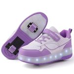 Roller Skate Shoes for Boys and Girls Kids LED Light Up Fashion Sneakers Skating Shoes with Rechargeable and Detachable Wheels The Gift for Party Birthday Christmas Day Purple