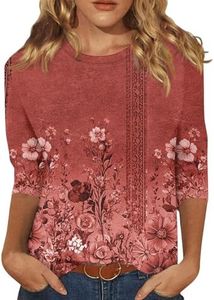 Summer top Ladies Summer Tops Summer t-Shirt Women Shirts Casual Summer 3/4 Sleeve Womens Loose Tshirts for Women Printed top Casual tee Blouses Tunic Tshirt Womans Summer Shirts Loose