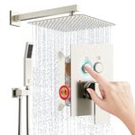 SR Sun Rise Shower System with Push Button Diverter Bathroom Luxury 12 Inch Rain Shower Head with Handheld Spray, High Pressure Shower Faucet Combo Set with Rough-in Valve & Trims, Brushed Nickel