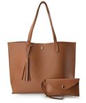 Minimalist Clean Cut Pebbled Faux Leather Tote Womens Shoulder Handbag, Brown, Medium