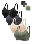 HBselect 4 Pack Full Coverage Wireless Bras, Soft Seamless Bra Sets for Women, Comfortable Support Bralette with Removable Padded and Extra Extenders