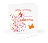 3dRose gc_233636_5 6 x 6-Inch"Image of Happy Birthday Worlds Best Grandma with Flourish" - Greeting Card