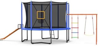 Zupapa 1200LBS Weight Capacity 5 in 1 Trampoline with Slide, Football Throw Net, Swing Set Combo, Rope Ladder with Safety Enclosure Net Outdoor Backyards Trampolines for Kids Adults Family