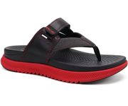 ONCAI Orthopedic Flip Flops for Men Mens Arch Support Walking Sandals Sport Recovery Orthotic Leather Sandal for Man Plantar Fasciitis Red Black size 10