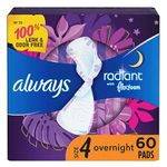 Always Radiant Overnight Pads with Wings, Scented, 22 Count