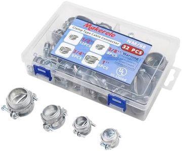 MAKERELE 32-Piece Assortment Kit of Clamp Type Cable Connectors - 1/2 Inch, 3/8 Inch,3/4 Inch, 1 Inch - UL Listed - Durable Zinc Alloy for Metallic Conduit and, NM and SE Cable