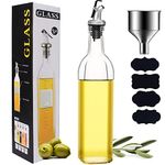 XYUXWLG Oil Bottle, Oil Dispenser Olive Oil Bottle Drizzler Vinegar Bottles 500ml/17OZ Lead-Free Glass Oil Bottle for Kitchen with Spouts Dispensing Funnel and 4 Name Sticker