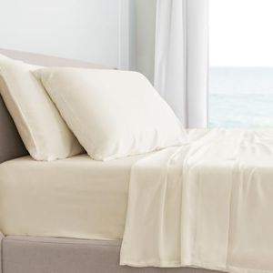 Cariloha Classic 4-Piece Twill Sheet Set | Ivory | King | Viscose Material |Extra Soft, Cooling for Hot Sleepers, Corner Bands