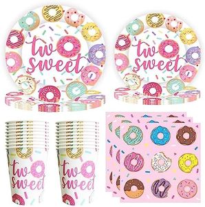 hanviync Two Sweet Birthday Party Supplies,Sweet Two Birthday Decorations,Two Sweet Birthday Decorations Girl,Two Sweet Donut Birthday Party