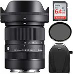 Sigma 18-50mm f/2.8 DC DN Contemporary Lens for Sony E Mount with Tiffen CPL Filter, 64GB SD Card, and Camera Bag Bundle (4 Items)