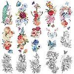 (15sheet) - Yazhiji 15 sheets large Sexy waterproof Temporary Tattoos for Men Women Flowers Collection (19X9 CM)