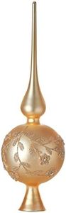 HappySpot Glass Spherical Christmas Tree Topper Finial Christmas Ornaments with Carved Flowers Holiday Indoor Suitable for Home Party Decoration, 9.8inches, Golden