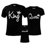 Hangout Hub Regular Fit King Queen Princess-(Black;Men-XXL;Women-L;Girl-2-4Yr)-Set of 3-Cotton Family T Shirts