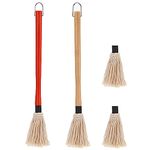 2 Pack 18 inch Grill Basting Mop with Wooden Long Handle and 2 Extra Replacement Brushes for BBQ Grilling Smoking Steak (Nature Wood & Brown)