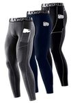 SILKWORLD Men's 1~3 Pack Compression Pants Pockets Cool Dry Gym Leggings Baselayer Running Tights - blue - Medium