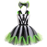 OBEEII Girls Halloween Costume Black and White Striped Tulle Tutu Dress with Headband Cosplay Carnival Theme Party Dress Up Costume Black White 4-5 Years