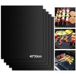 BBQ Grill Mat, Set of 5 Non-Stick Teflon Grill Mats, Gas Grill, 40 x 33 cm Grill Film, Reusable Baking Paper, PFOA-Free Over Coal, for Charcoal Grill, Electronic, Oven and Weber Style Grills