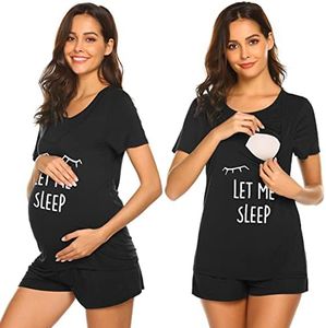 Ekouaer Nursing Pajamas Maternity Pajama Pants Soft and Comfy Breastfeeding Pjs 3 in 1 Delivery Pregnancy Sleepwear Black Sleep M