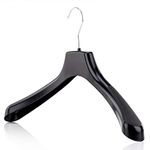 HANGERWORLD 10 Pack Broad Shoulder Black Plastic Coat Hangers - 42.5cm Wide with 4cm Thick Shoulders, Non-Slip Clothes Hanger