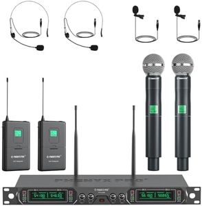 Phenyx Pro Wireless Microphone System, 4-Channel UHF Wireless Mic Set with Handheld/Bodypack/Headset/Lapel Mics, Fixed Frequency Metal Cordless Microphone for Church,Singing,DJ(PTU-5000-2H2B)