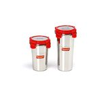 Sumeet Stainless Steel Airtight, Leak Proof, Freezer Safe and Dust Proof Tumbler with Stainless Steel Lid Set of 2 Pcs (400ml, 500ml) Dia - 8Cm(each)