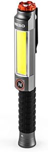 NEBO Big Larry 3 Work Light, 600 Lumen Flashlight with COB Work Light, Pocket Clip Magnetic Base for Hands-Free Lighting, Portable COB LED Dimmable Flashlight, Hazard Light-Red
