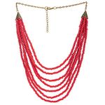 Statement Collar Choker Necklace Multi-Strand Red Wood Beads Charms Pendant Dress Boho Ethnic