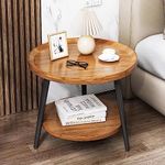 17.7" Round Side Table, 2 Tier Small End Coffee Table with Storage Shelf, Accent Sofa Bedside Nightstand Metal Legs for Living Room Bedroom Office