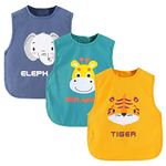 Happy Cherry 3 Packs Kids Waterproof Feeding Bibs Baby Sleeveless Easy Wipe Apron Toddler Cartoon Smock Bibs Boys Girls Drool Bibs Painting Gaming Clothes 3-4 Years Old