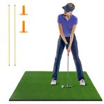 COSTWAY Golf Hitting Mat, 5 x 3 FT/5 x 4 FT Artificial Turf Mat with 2 Rubber Tees and 2 Alignment Sticks, Golf Training Mat for Home Backyard Garage (152 x 92 cm,27mm thick)