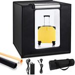 HIFFIN 32"/80CM Photo Studio Light Box Shooting Tent, Adjustable 126 LED Panel Light Bulbs with Table Top Softbox Cube, 3 Colors Backdrops(Black White Tan)