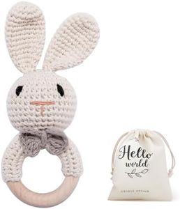 Wooden Baby Rattle Lovely Crochet Bunny Ring Rattle Baby Toys,Beige Bunny