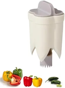 Pepper Seed Corer Remover,2025 Upgraded 2-In-1 Bell Pepper Cutter & Deseeder for Effortless,Fruit Pepper Corer, Kitchen Gadgets for Bell Pepper Jalapeno Bitter Melon Corers (White 1PCS)
