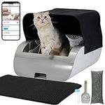 Suhaco Self Cleaning Cat Litter Box, Extra Large Automatic Smart Cat Litter Box with Deodorizer & Litter Mat, APP Control Smart Self Cleaning Cat Toilet, Covered Litter Box for Multiple Cats (Grey)