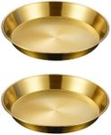 MBBITL 2 x Dinner Serving Plates Set Gold Stainless Steel Dinnerware Dishes Round Plates 8.6 Inches