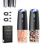 Sangcon Rechargeable Electric Salt and Pepper Grinder Set Automatic Salt Pepper Shaker Mill USB-C No Battery Needed - Adjustable Coarseness - LED Light One Hand Operation Pepper Mill