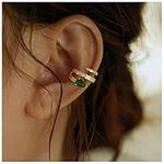 Aneneiceera Boho Cz Emerald Circle Cuff Earrings Gold Wide Ring Helix Earrings Green Crystal Cuff Earrings Non Pierced Clip on Earrings Minimalist Earcuff Earring Jewelry for Women and Girls (Gold)