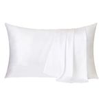 Ethlomoer Natural Pure Silk Pillowcase for Hair and Skin, Both Side Mulberry Silk, Hypoallergenic, 600 Thread Count, Luxury Smooth Pillowcase with Hidden Zipper, 50 x 75 cm 1pc, White