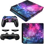 eXtremeRateFull Set Faceplate Skin Decals Stickers and 2 Led Lightbar for ps4 Slim/for ps4 Slim Console & 2 Controller Decal Covers for ps4 - Shining Galaxy