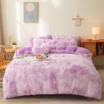 Fluffy Tie dye Lavender comforters Cover Twin Size - Ultra Soft Plush Bedding Sets 2 Pieces (1 Faux Fur Comforter Cover + 1 Fuzzy Pillow case) Girls Shaggy Twin Bed Set (Tie dye Lavender, Twin)