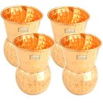 Prisha India Craft Pure Copper Muglai Matka Glass Tumbler Hammered Design, Capacity 375 ML, Set of 4